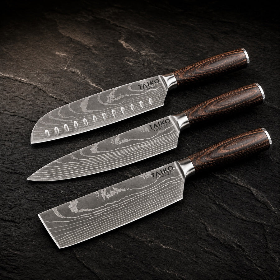 3-Piece Japanese-Style Precision Knife Set on a dark slate background